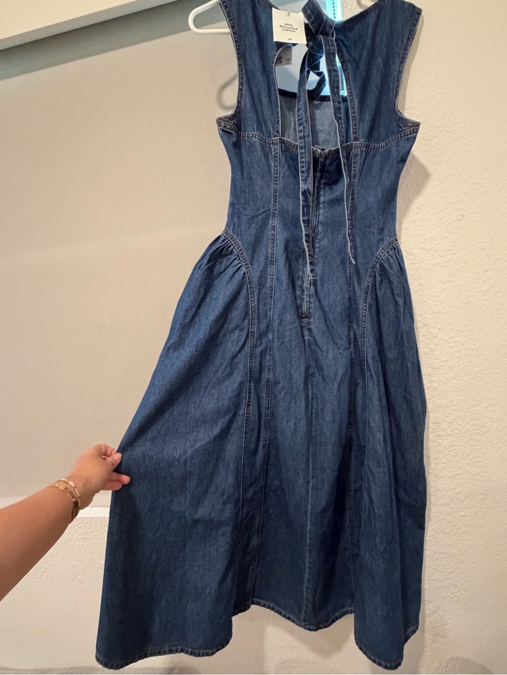 H&M Dark Blue Denim Midi Dress with Tie Back